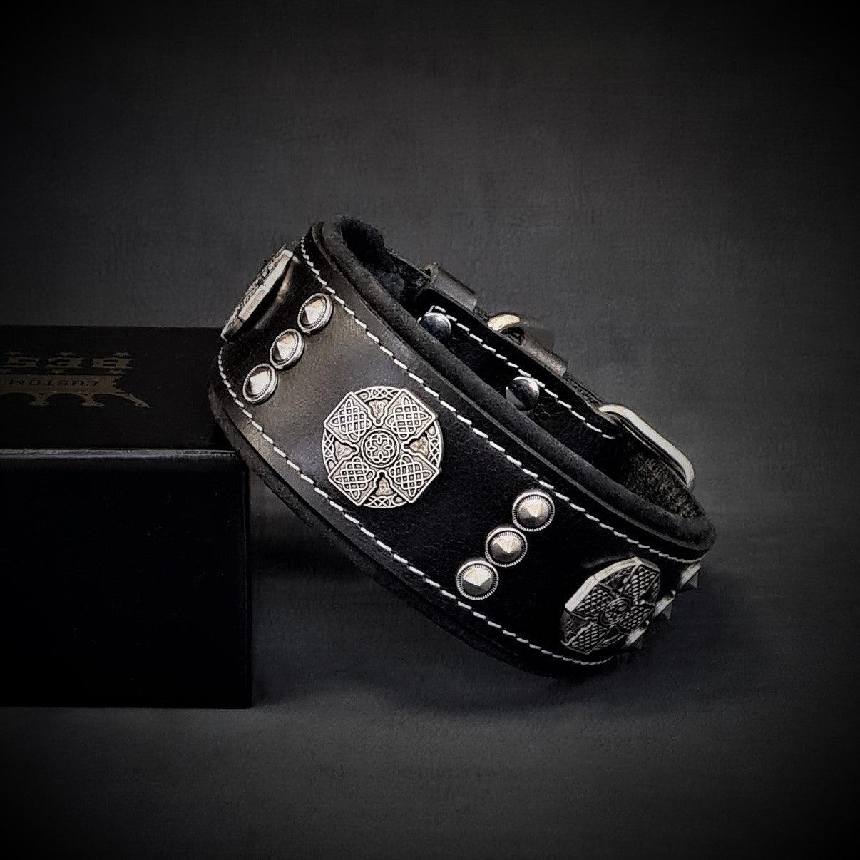 The "Maximus" collar 2 inch wide black & silver-0