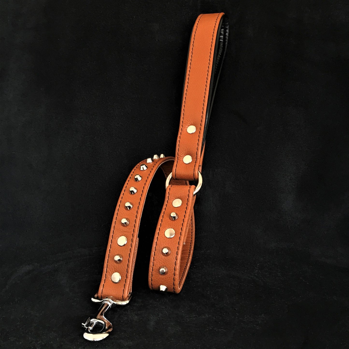 Brown soft leather studded leash-0