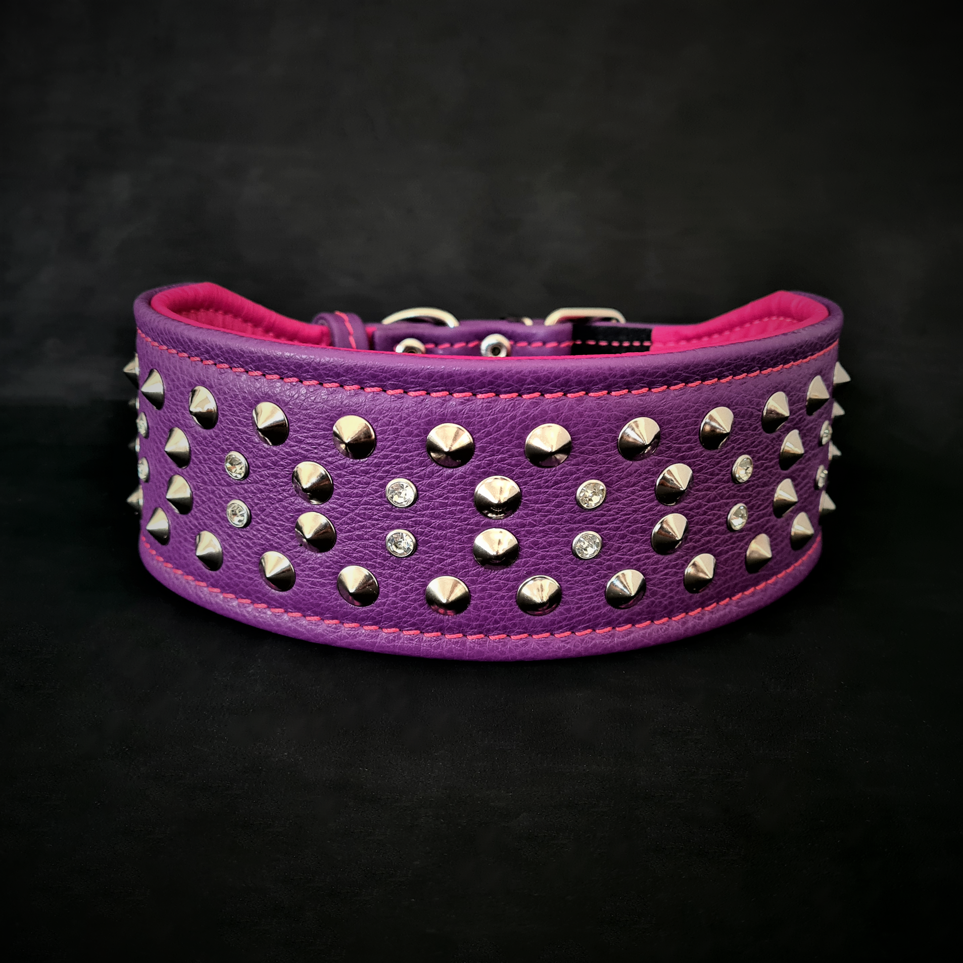 "Crystal" 2.8 inch wide soft leather collar-0