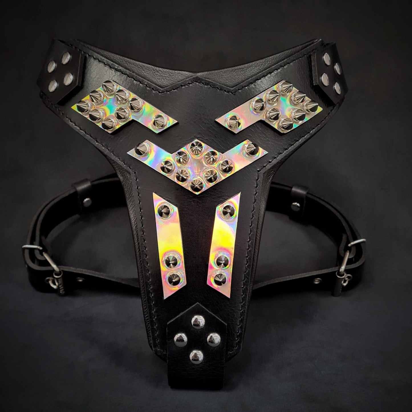 The ''Midas'' leather dog harness silver-0