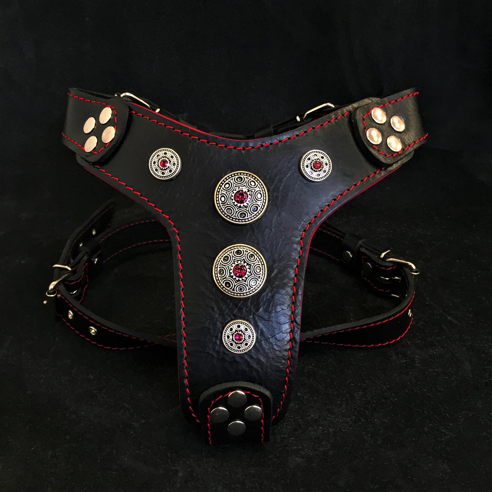 The ''Bijou'' harness Black & Red Small to Medium Size-0