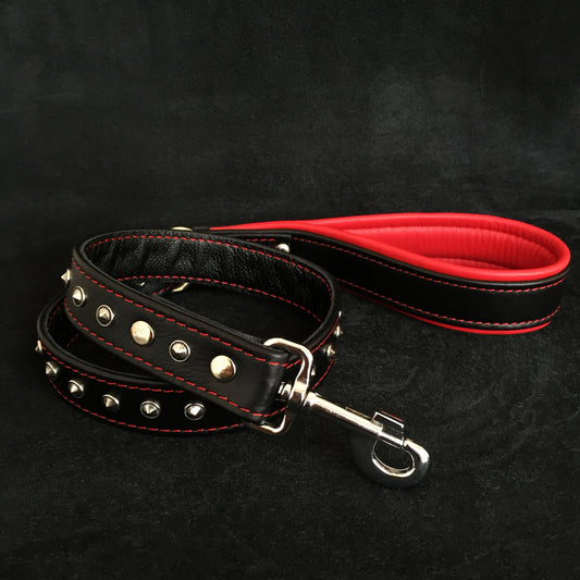 Black soft leather studded leash-0