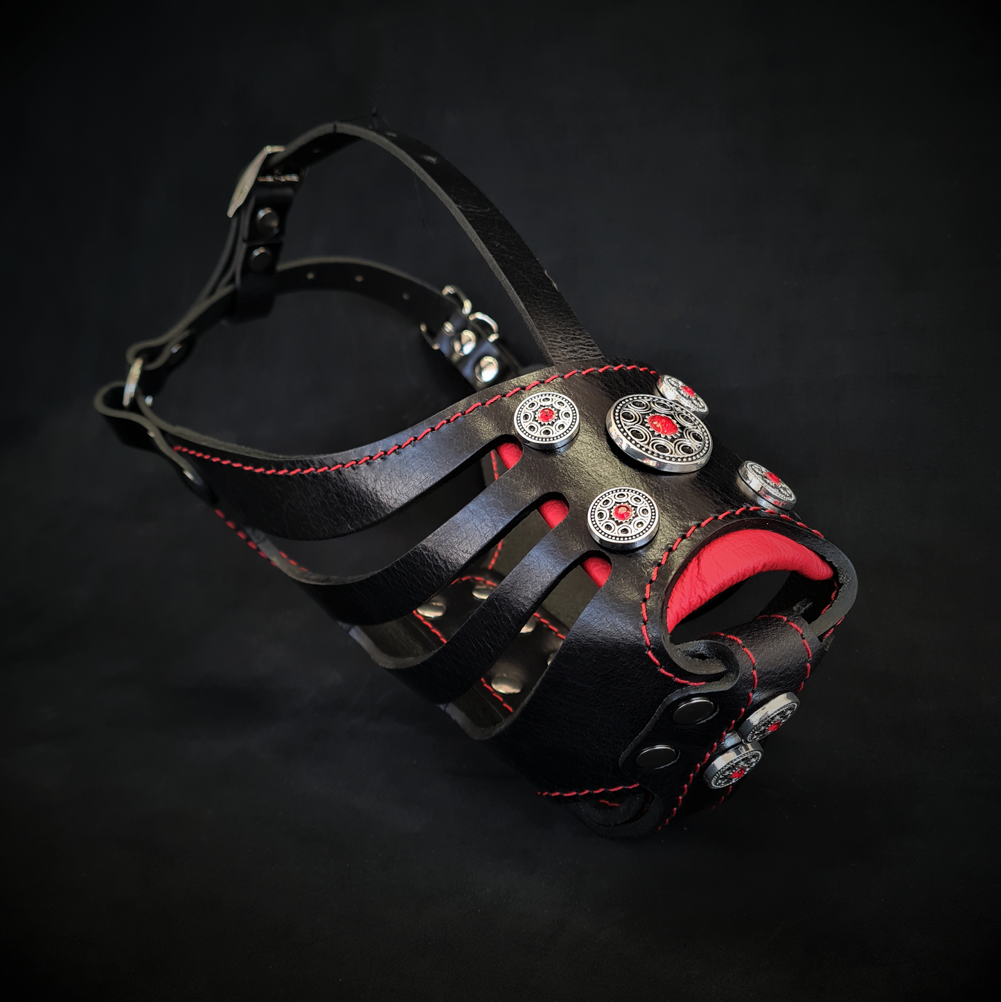 The ''Bijou'' Basket Muzzle Black & Red-0