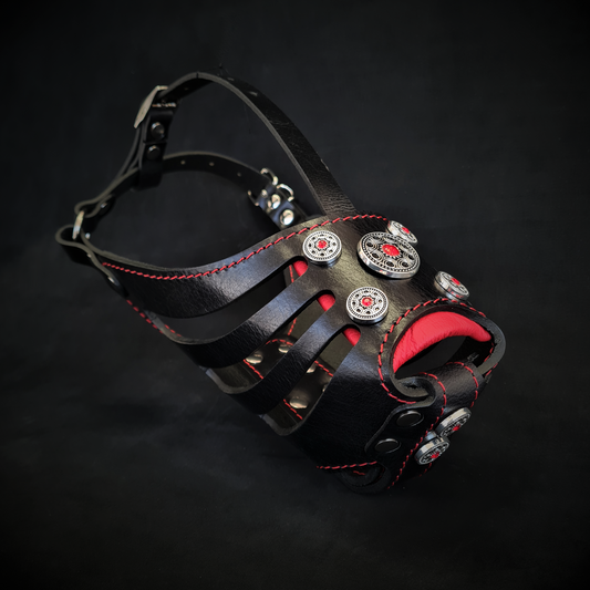 The ''Bijou'' Basket Muzzle Black & Red-0